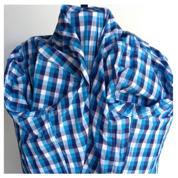 IZOD Men Blue White Plaid Long Sleeve Shirt - Picture 7 of 7